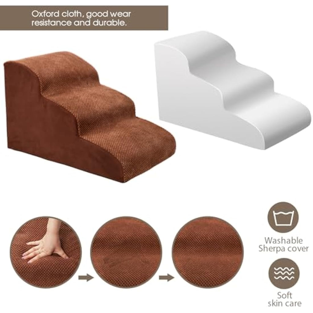 Masthome 3-Step Dog Stairs – Non-Slip Foam Pet Ramp with Washable Cover