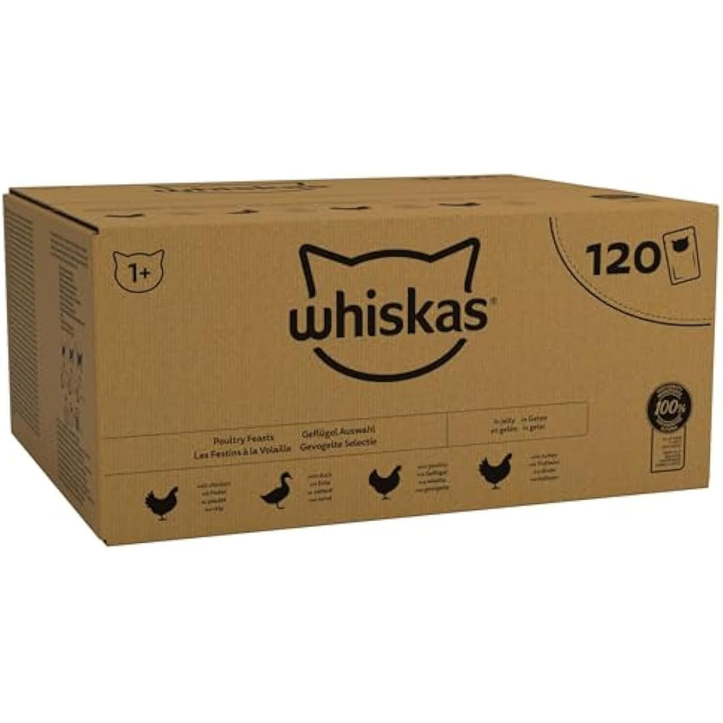 Whiskas 1+ Adult Wet Cat Food Poultry Selection in Jelly | 120 x 85g Pouches