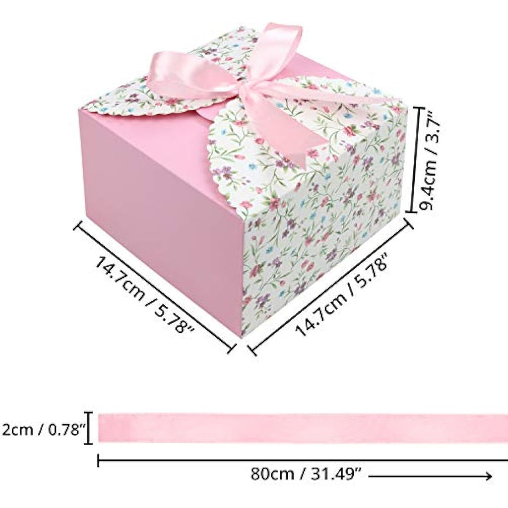 Belle Vous Scalloped Floral Gift Boxes with Ribbon - 20 Pack Square Favours
