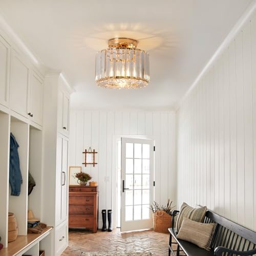 Modern Rose Gold Crystal Chandelier Semi Flush Mount Lamp