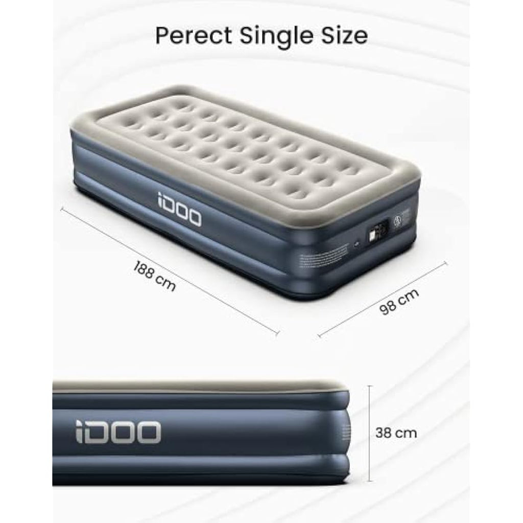 iDOO Single Air Bed | Inflatable Mattress with Built-in Pump | 188x99x38cm