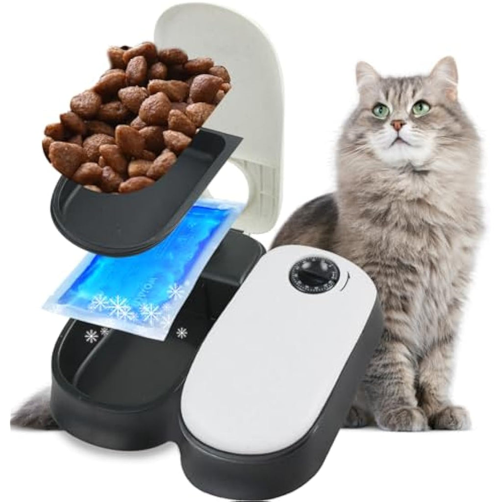 Pawise Automatic Pet Feeder - 2-Meal Timed Dispenser with Ice Pack