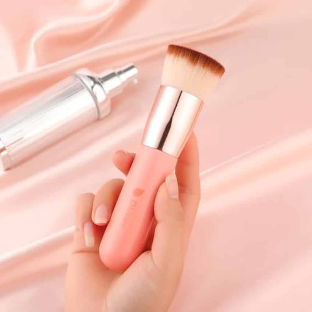 DUcare Flat Top Kabuki Foundation Brush - Synthetic Makeup Tool (Rose)
