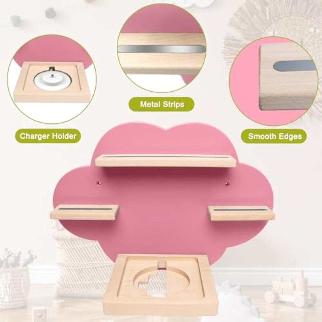 Cloud Tonie Shelf - Magnetic Wooden Storage for 35 Figures, Pink