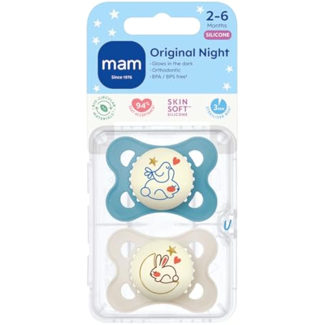 MAM Original Night Soothers | Glow in the Dark Pacifiers | 0-6m | 2 Pack