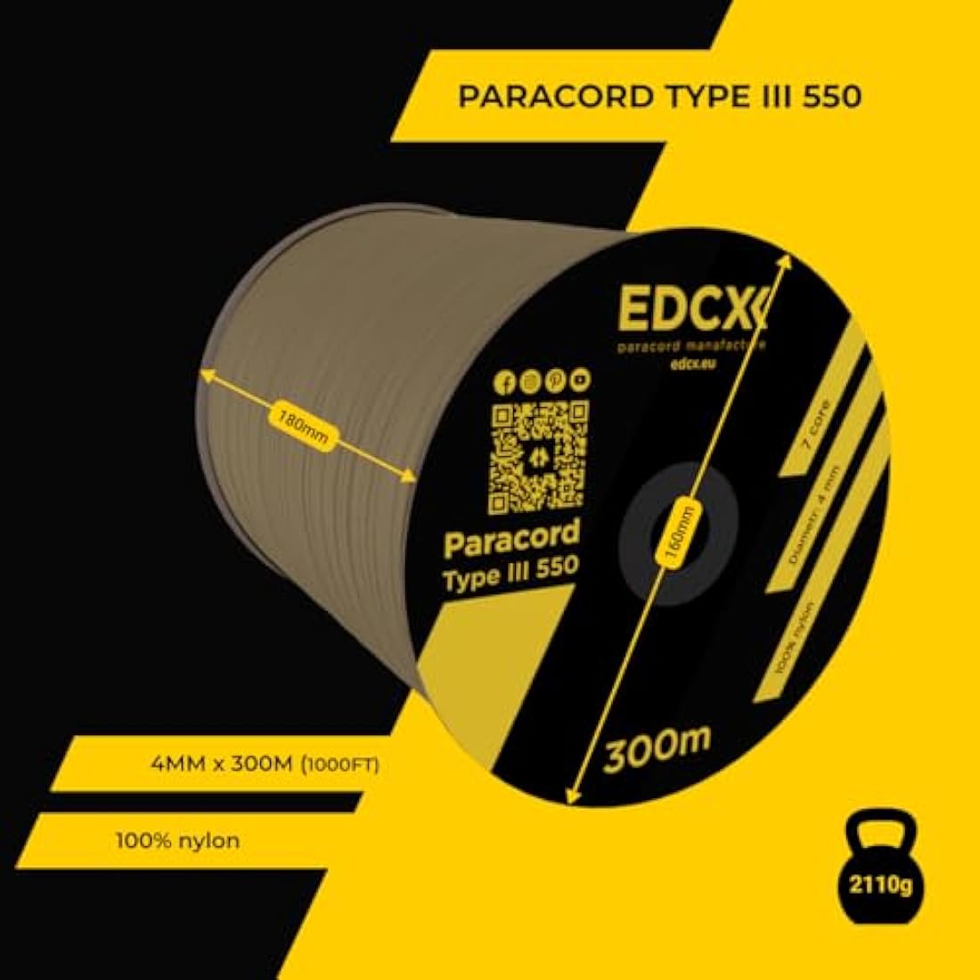EDCX 550 Paracord Type III – 4mm Nylon Rope for DIY, Camping & Survival