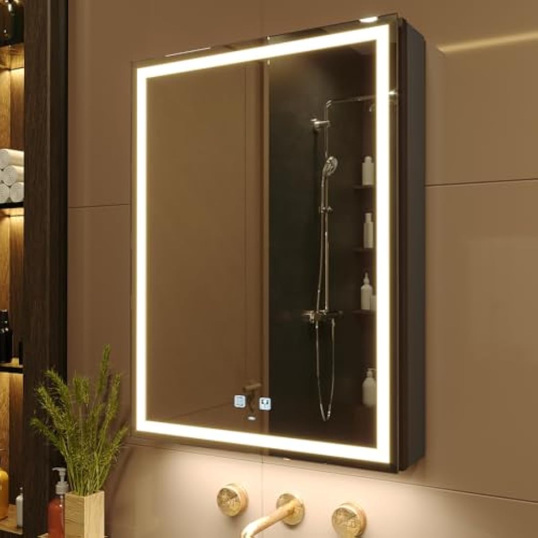KWW LED Lighted Bathroom Medicine Cabinet | 50x70cm Mirror with Defogger