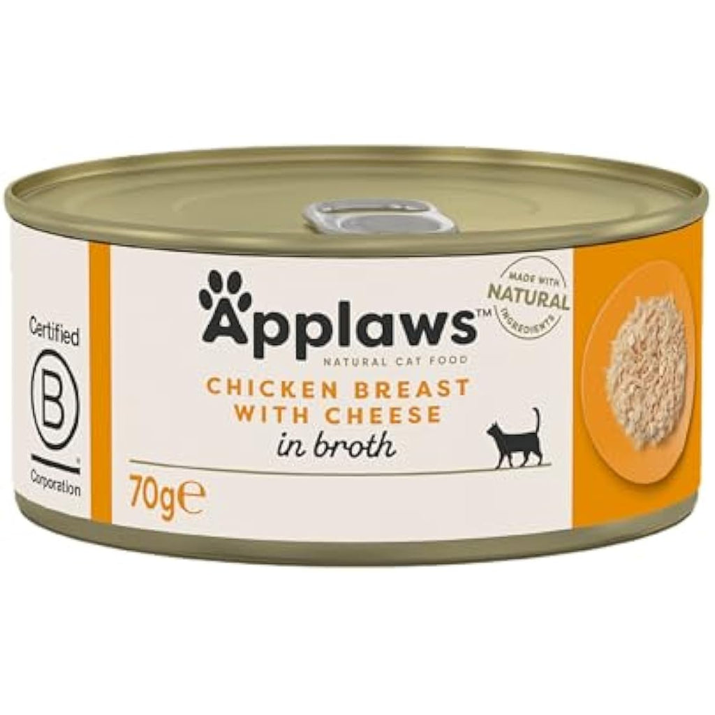 Applaws Natural Wet Cat Food – Chicken with Cheese Broth – 24 x 70g Tins