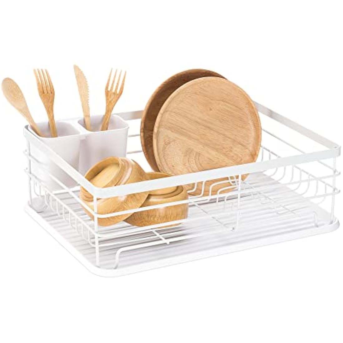 Navaris Dish Drying Rack – Retro Metal Drainer with Drip Tray, White