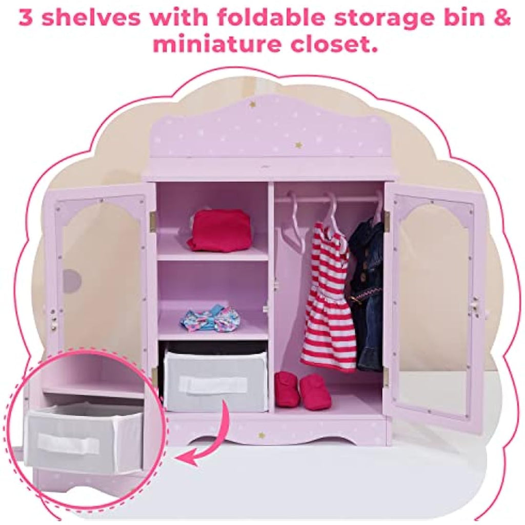 Olivia's Little World Purple Star Wooden 18 Inch Doll Closet Wardrobe