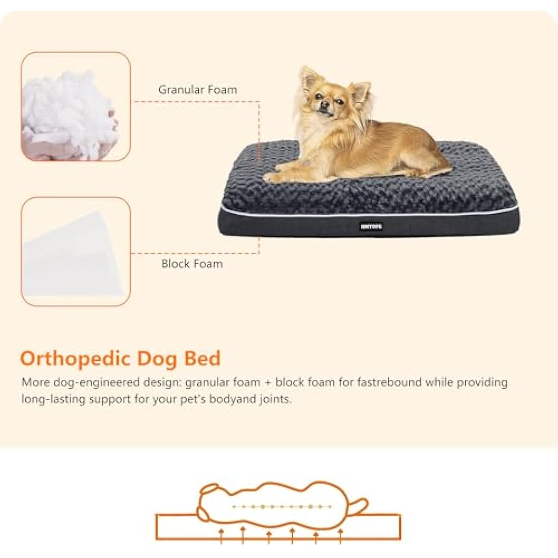 HMTOPE Orthopaedic Dog Bed – Washable Double Deck Pet Mat, Dark Grey
