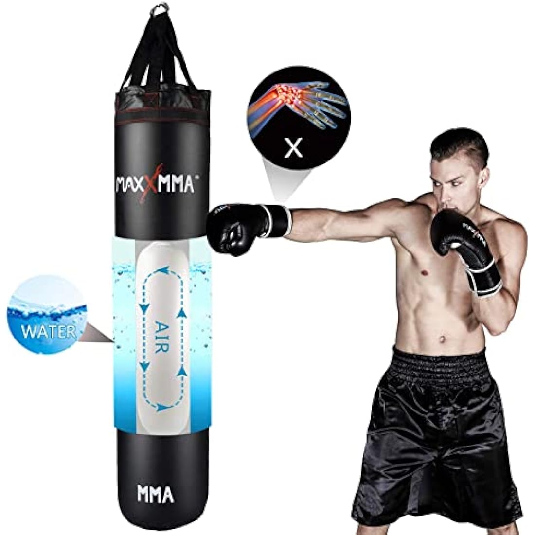 MaxxMMA 5' Water/Air Heavy Punching Bag - Adjustable 70-140 lbs