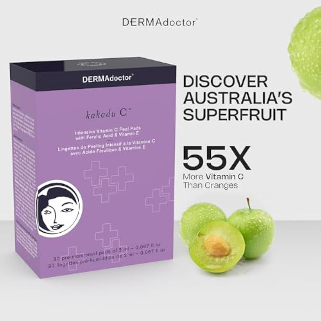 DERMAdoctor Kakadu C Vitamin C Peel Pads – Exfoliating AHA/BHA Treatment