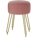IBUYKE Velvet Storage Ottoman Stool with Gold Legs – Pink Vanity Chair
