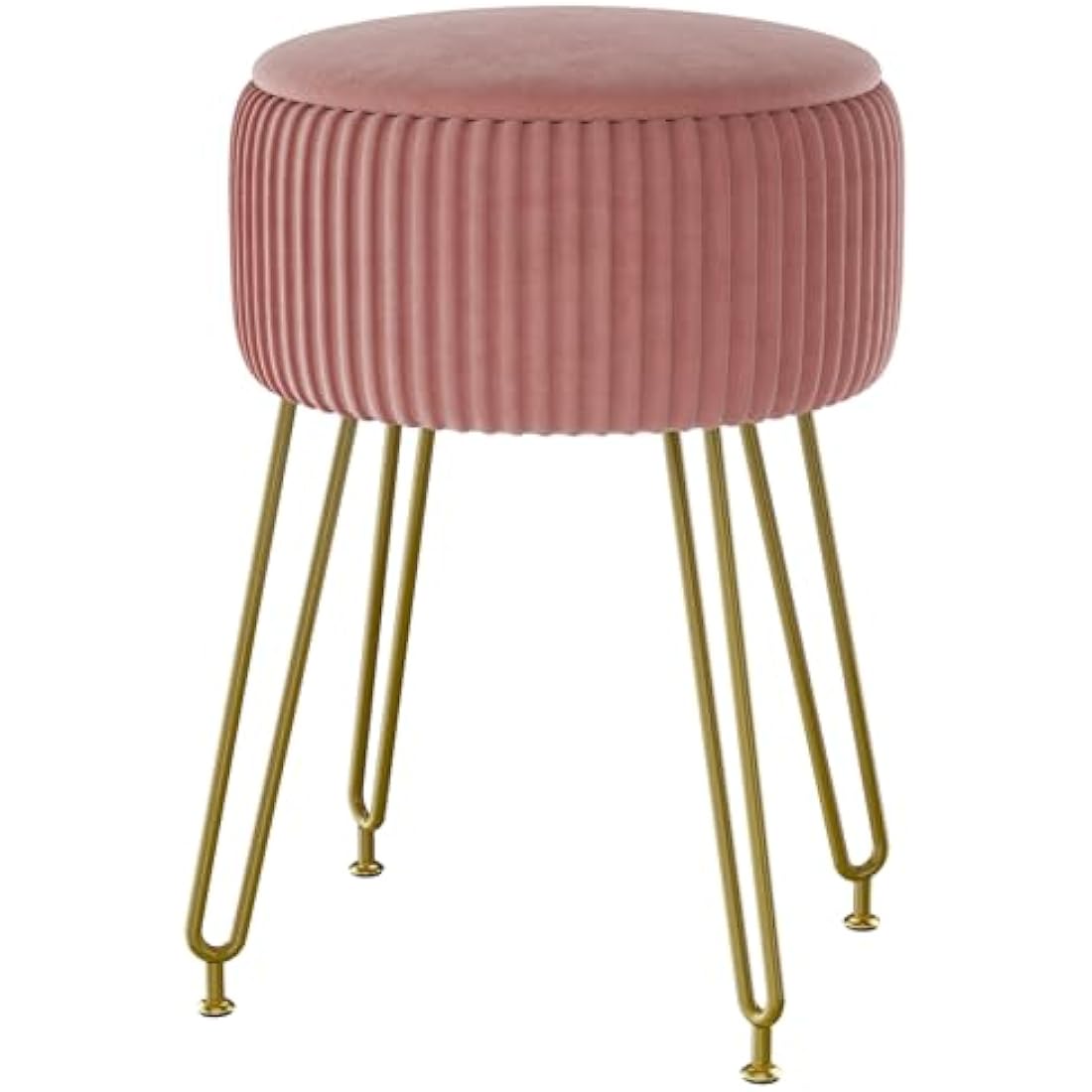 IBUYKE Velvet Storage Ottoman Stool with Gold Legs – Pink Vanity Chair