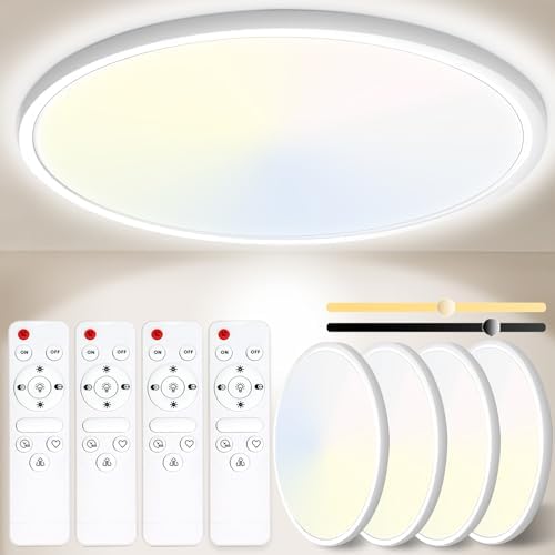 Yexati 24W Dimmable LED Bathroom Ceiling Light with Remote, IP54 - 4 Pack