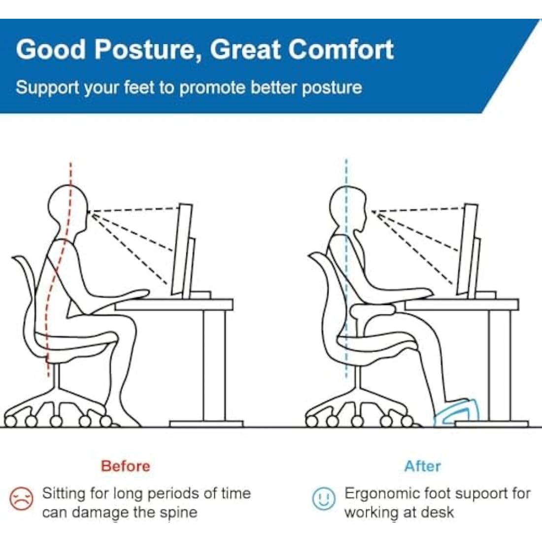 StrongTek Wooden Under Desk Footrest – Adjustable Ergonomic Foot Stool