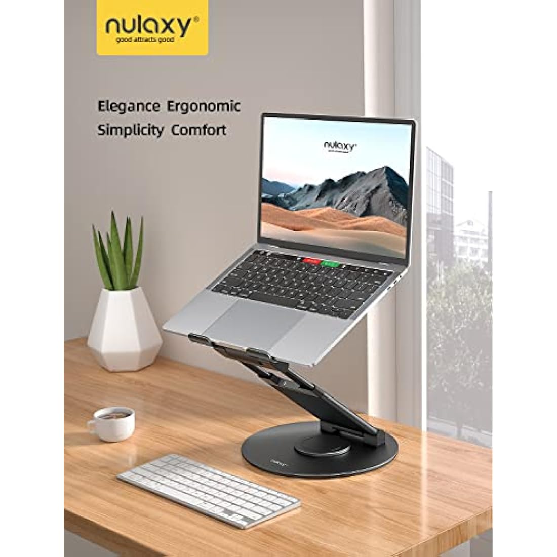 Nulaxy Swivel Laptop Stand – 360° Rotating Ergonomic Riser, Black