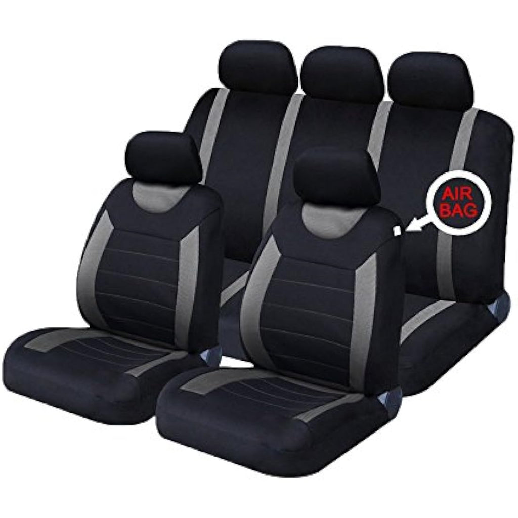 XtremeAuto Carnaby Universal Car Seat Covers Set - Grey/Black Washable