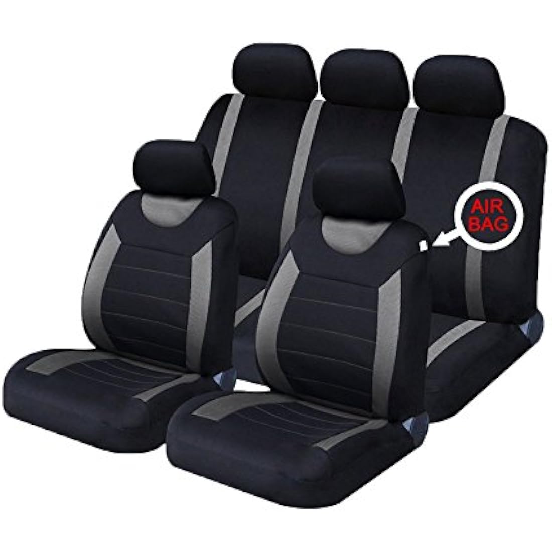 XtremeAuto Carnaby Universal Car Seat Covers Set - Grey/Black Washable