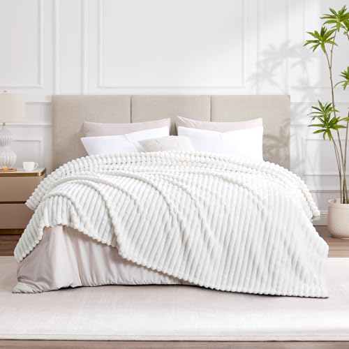 RUIKASI Fleece Throw Blanket | King Size Ribbed Soft Fluffy Sofa Throw