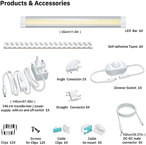 LAMPAOUS Dimmable LED Under Cabinet Lights | 3000K Warm White | 6 Pack