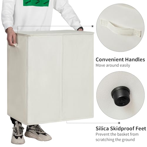 Chrislley 180L Double Laundry Basket with Lid and Removable Bags