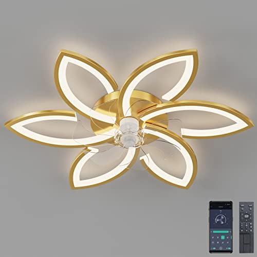 Jolof Store Silent Flower Ceiling Fan with Light - Dimmable Gold Acrylic