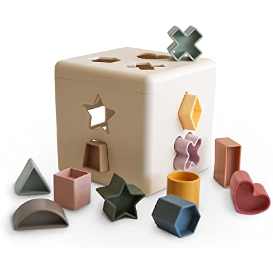 Mushie Shape Sorting Box – 12 Piece Educational Toddler Toy in Polypropylene