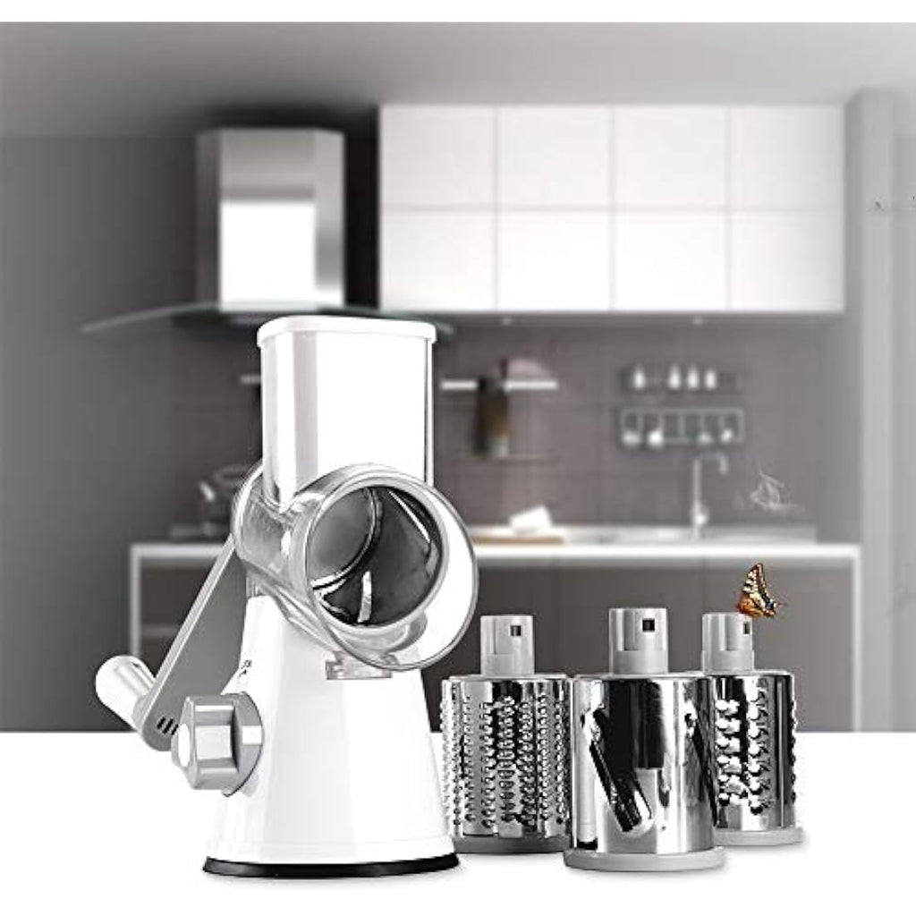 Ourokhome Rotary Cheese Grater | 3-in-1 Mandoline Slicer & Shredder, White