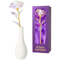 Rainbow Rose Flower with Vase – Artificial Everlasting Gift Set