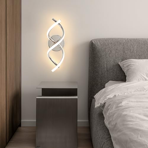 EIDISUNY Modern Spiral LED Wall Sconce – 24W Chrome Indoor Light 3000K