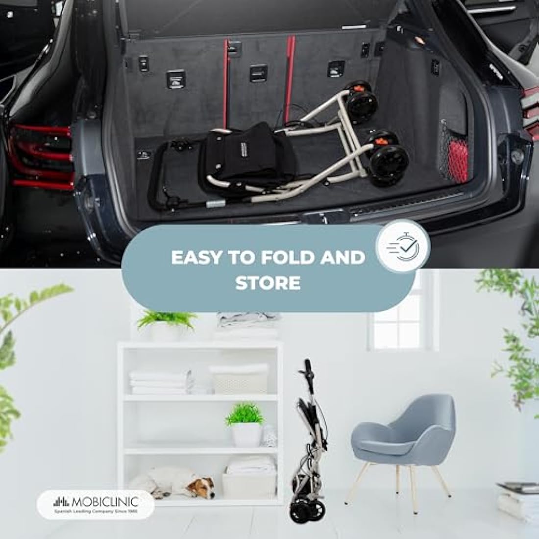 Mobiclinic Coliseo Shopping Trolley with Seat – Foldable 21L Rollator