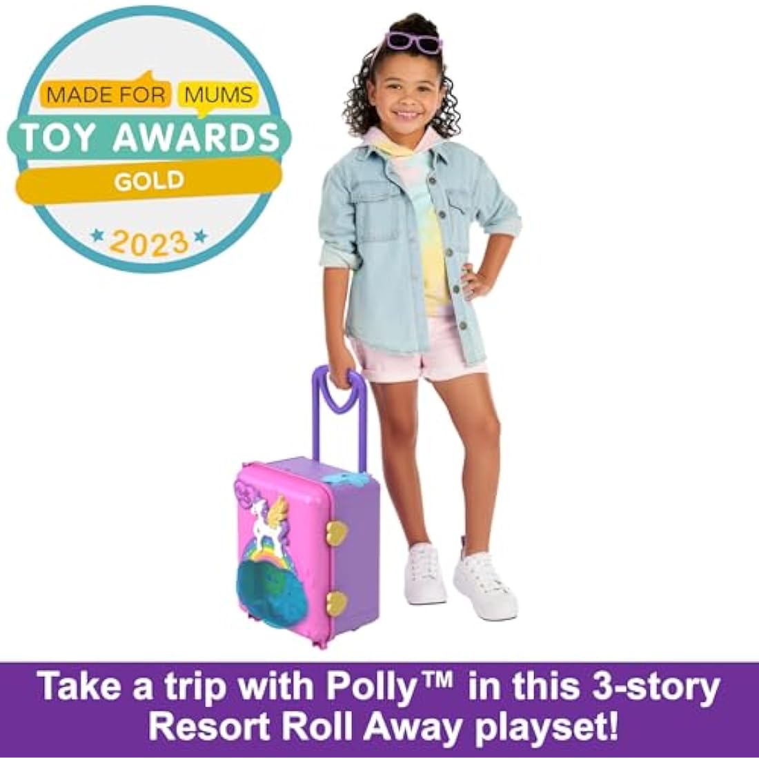 Polly Pocket Pollyville Resort Roll Away Playset with 4 Dolls & 30 Pieces