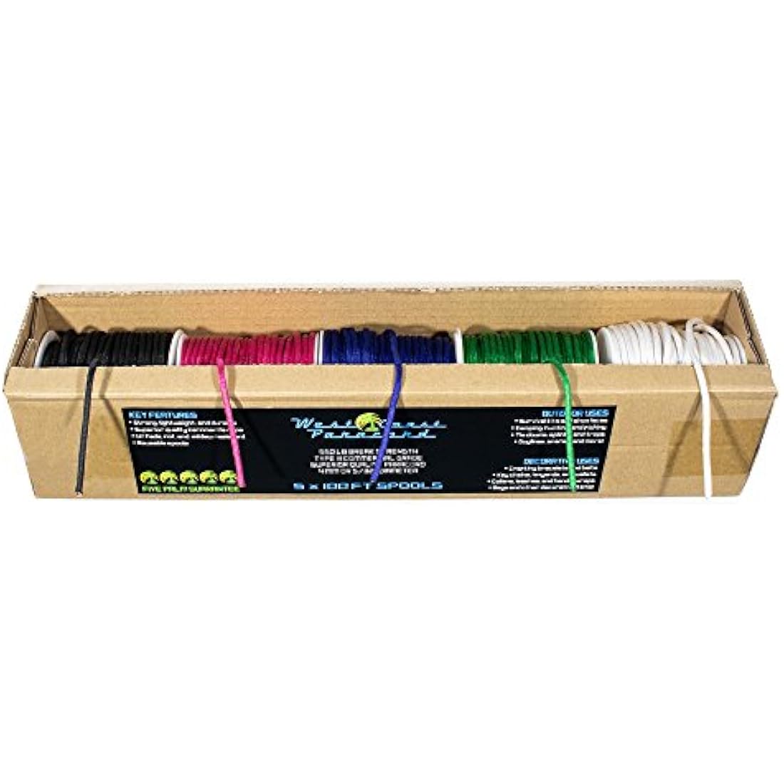 West Coast Paracord 550 Type III Box Set – 5 Spools of 100ft 7-Strand Cord