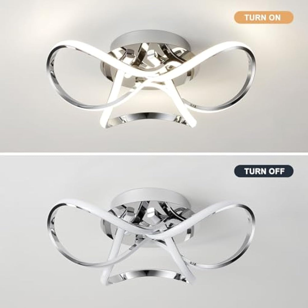 Aurolite Chrome LED Semi Flush Ceiling Light | Dimmable Modern Swirl 36W