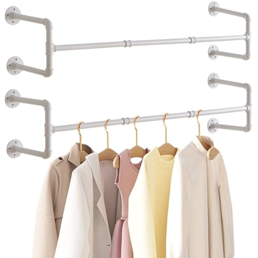 IBUYKE 50" Industrial Wall Mounted Clothing Rack – Heavy Duty White