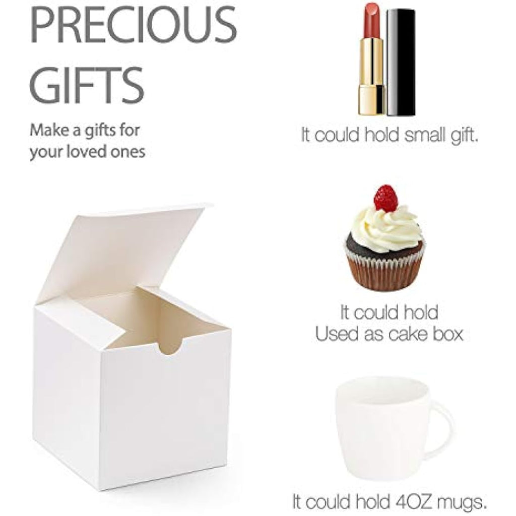 Switory White Kraft Paper Gift Boxes - 50 Pack 4x4x4" Cupcake Boxes