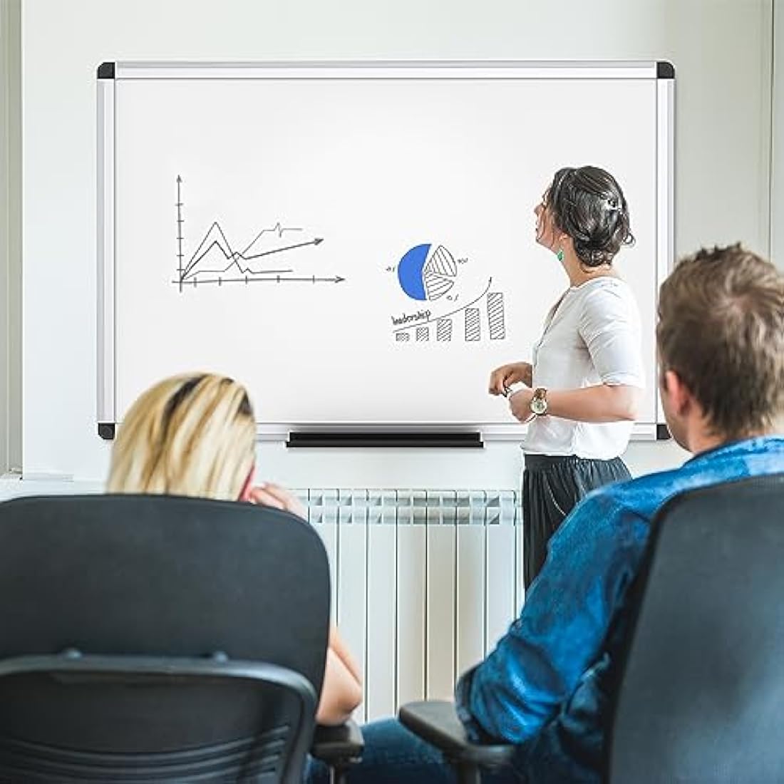 VIZ-PRO Magnetic Whiteboard | 90x60cm Silver Aluminium Dry Erase Board