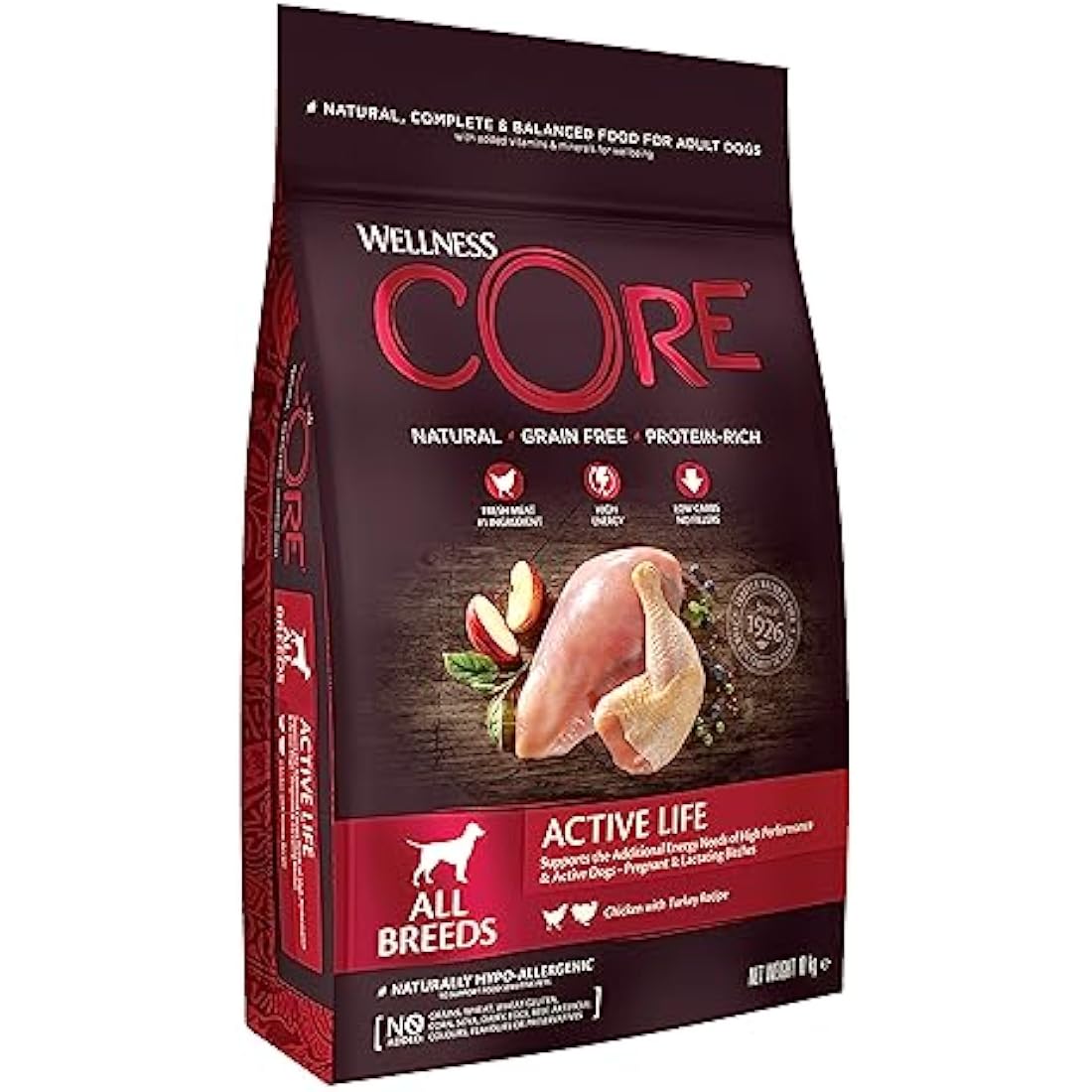 Wellness CORE Grain-Free Active Life Chicken & Turkey Dry Dog Food - 10kg
