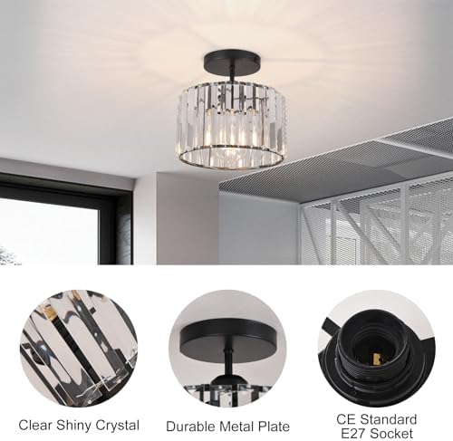 ZYDTRIP Crystal Ceiling Light – Modern Rose Gold Semi Flush Mount Lamp