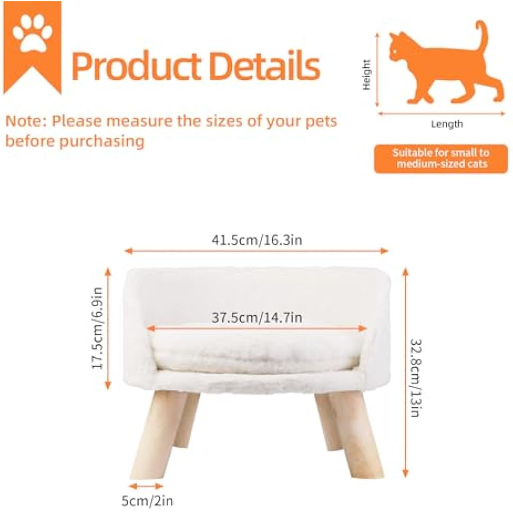 BingoPaw Elevated Cat Sofa Bed | Raised Wooden Pet Stool with Washable Mat