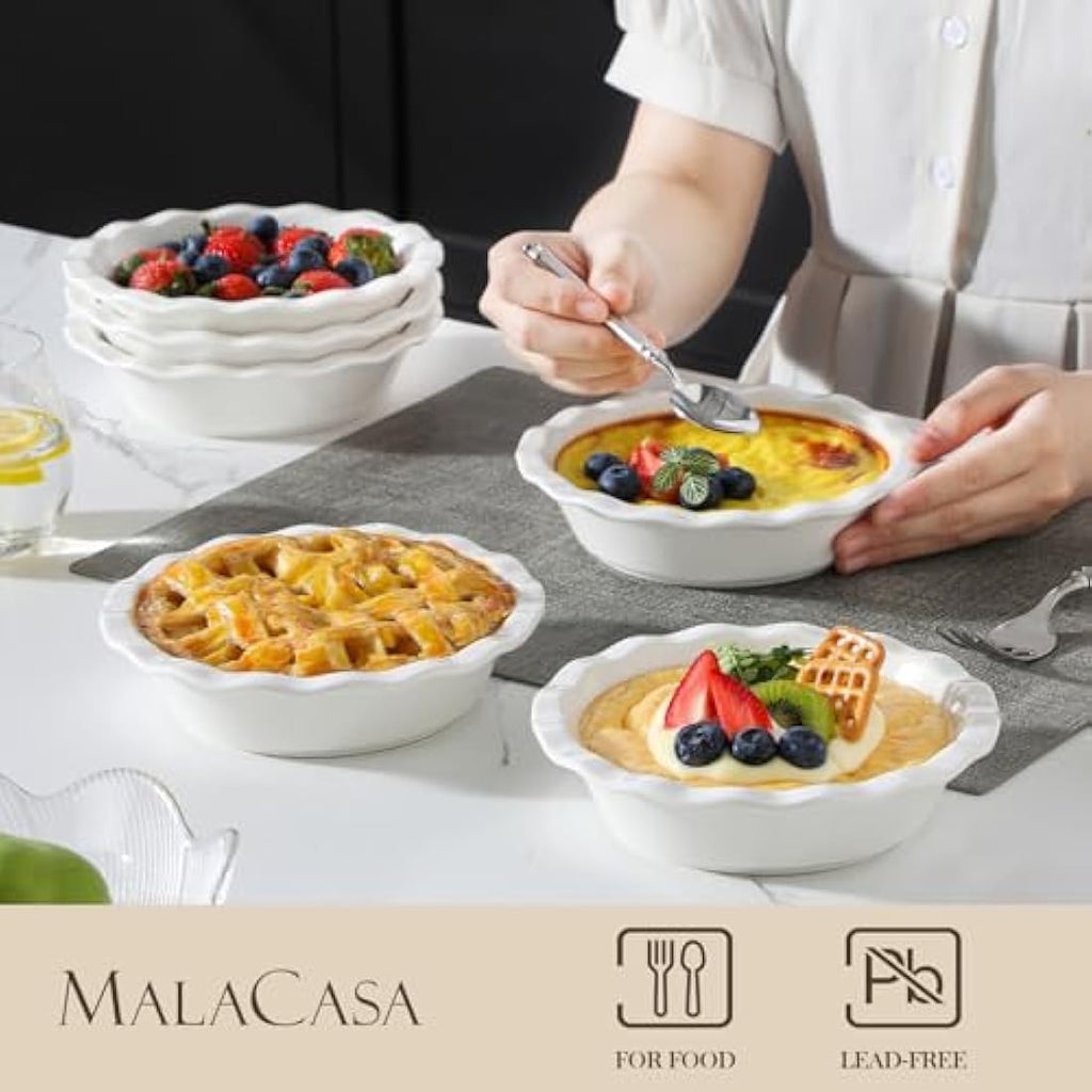 MALACASA Ceramic Mini Pie Dishes – 6.6 Inch Ivory White Baking Pans, 6PC