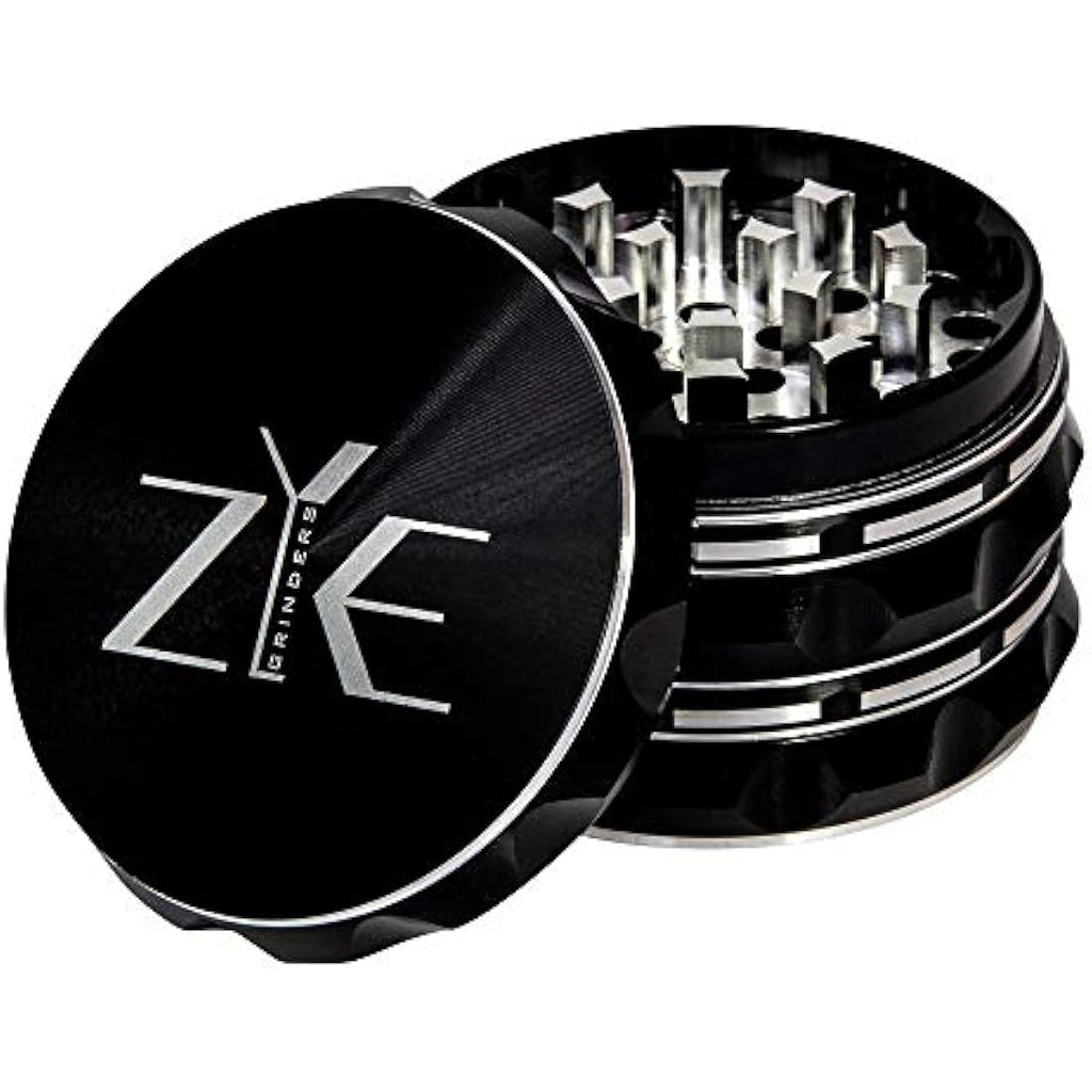ZYE 4-Piece Herb Grinder – 2.5" Anodized Aluminium with Storage – Black