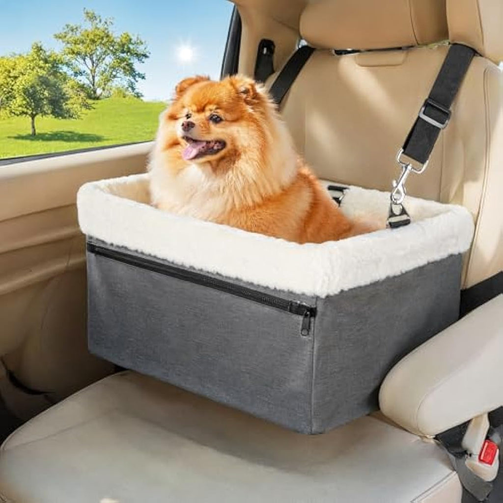 UNICITII Elevated Dog Booster Car Seat – Small Pet Travel Carrier, Grey