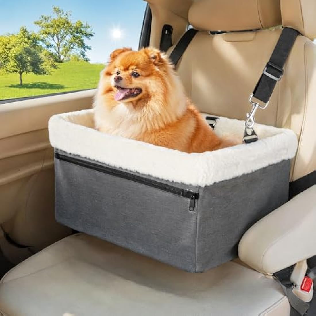 UNICITII Elevated Dog Booster Car Seat – Small Pet Travel Carrier, Grey
