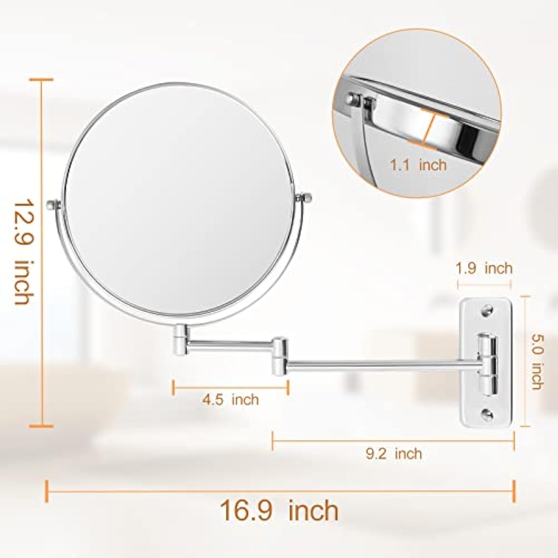 FFowcye 9" Wall Mounted Makeup Mirror | 1x/7x Magnifying Chrome Mirror