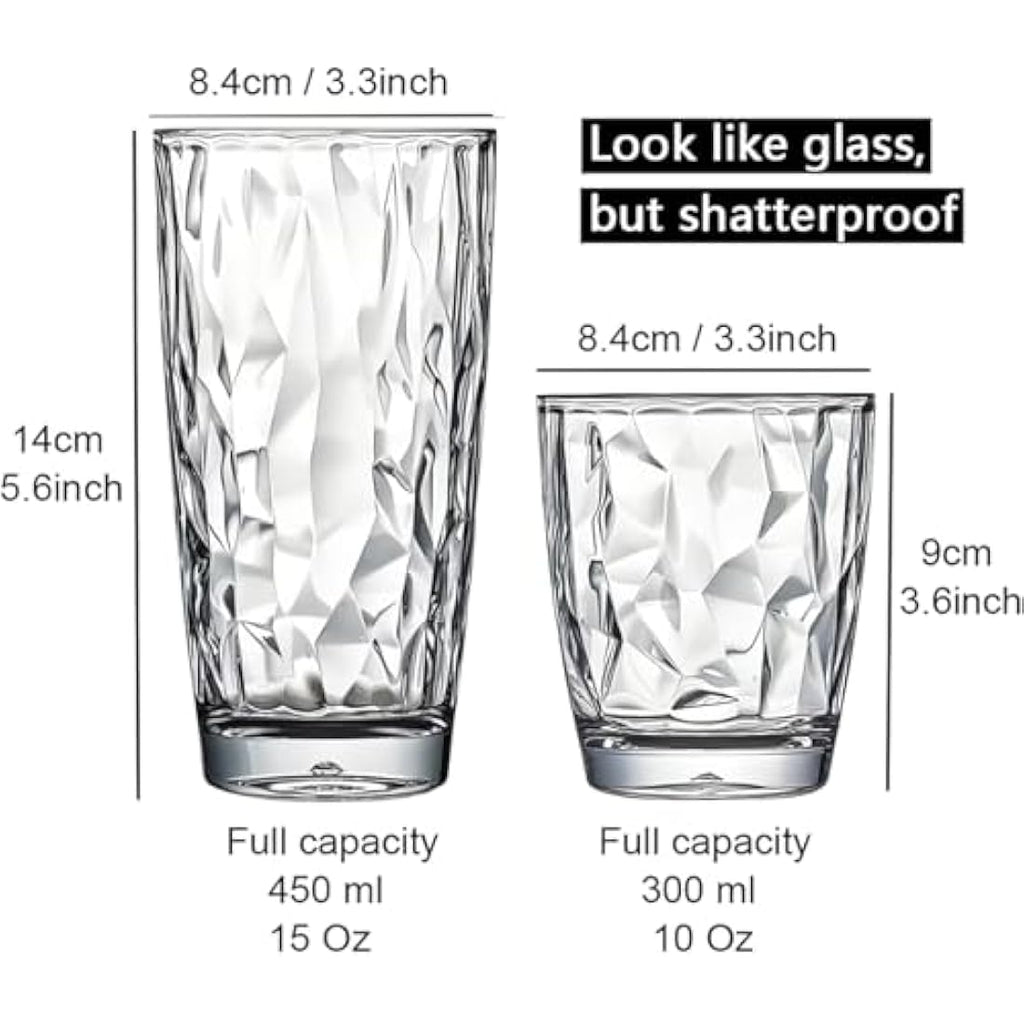 VeiledGem Unbreakable Tritan Drinking Glasses – 15oz Shatterproof Set of 6