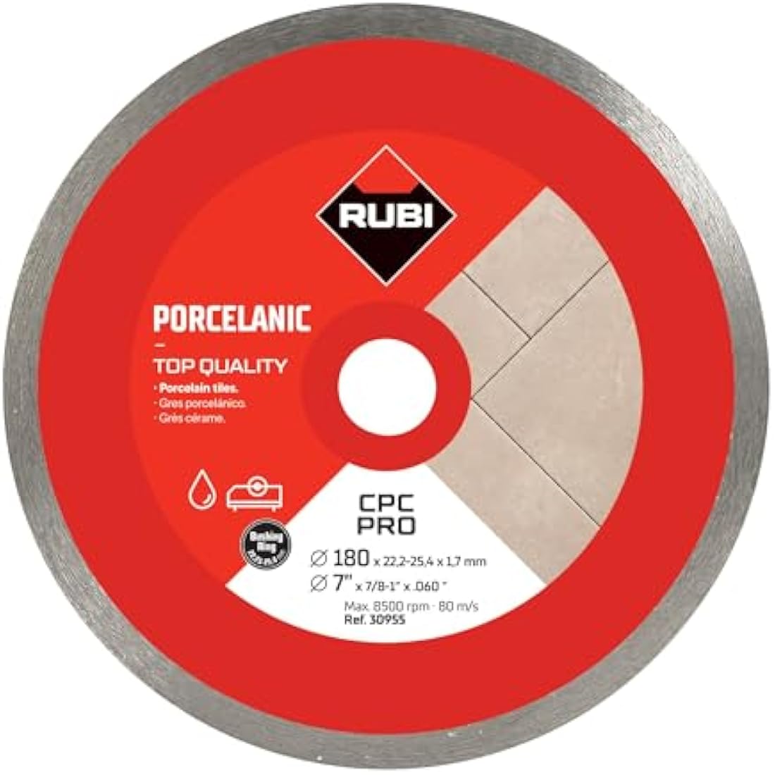 RUBI CPC 180 PRO Diamond Blade - 180mm Wet Cutting for Porcelain Tiles