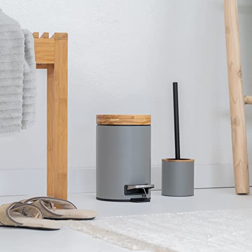 Kazai 3L Bathroom Bin with Bamboo Lid – Soft Close Matte Grey Pedal Bin